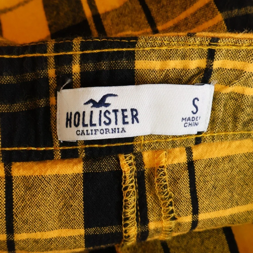 Hollister California Mini Skirt Womens Size S‎ Yellow Black Plaid Cotton Pockets
